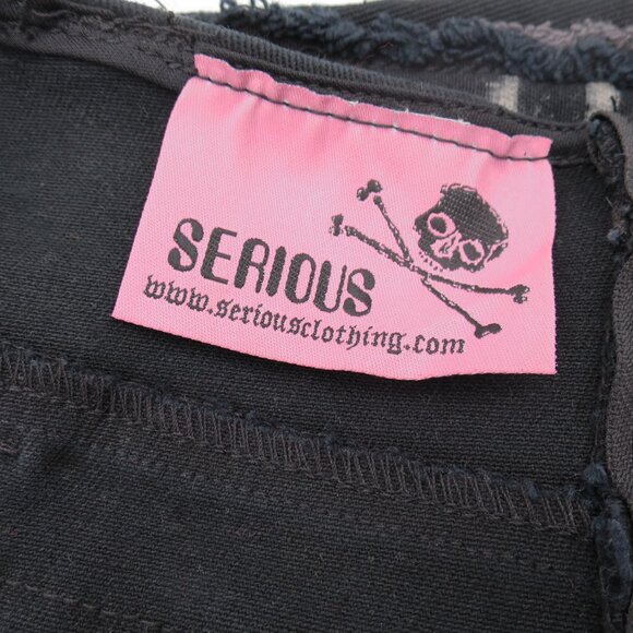 RARE Y2K Serious Clothing Black Twill Micro Mini Skirt Punk Goth Fetish M Zip - Picture 9 of 10
